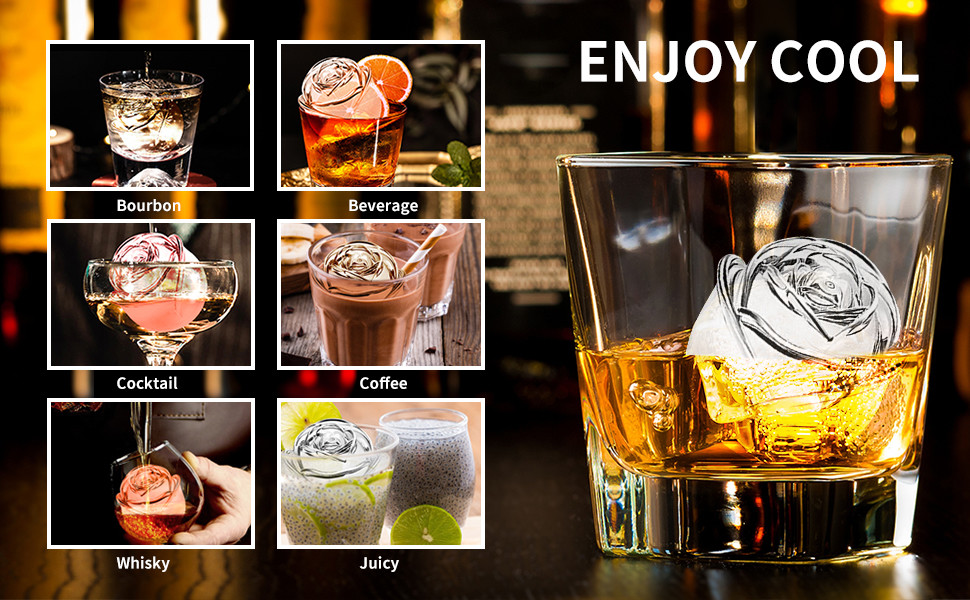 Silicone Rose Ice Cube Molds For Cocktails Whiskey XL Rose Flower Ice Cube Chocolate Soap Tray Mold Silicone Party Maker