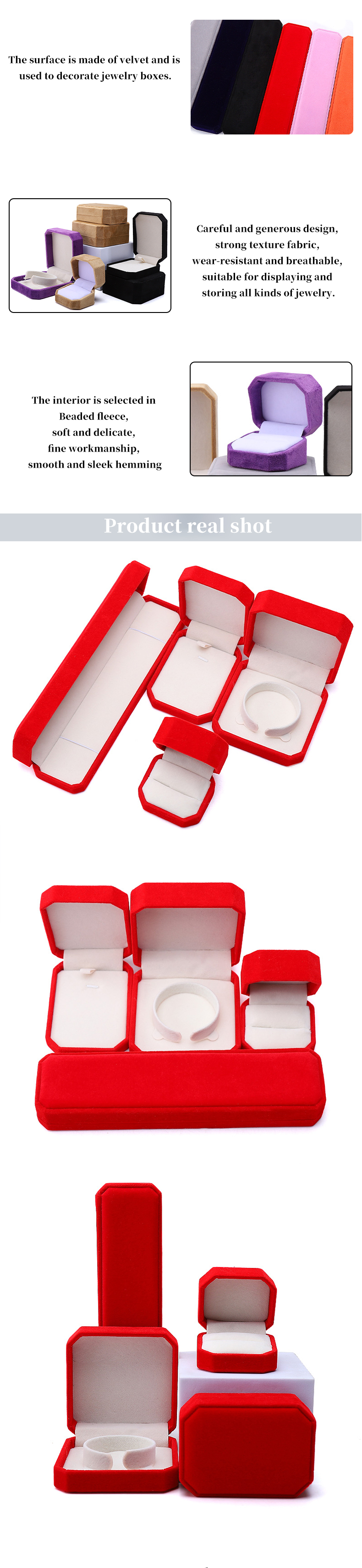 Jewelry Package Red Flannelette Customized Size Box for Necklace Bracelet and Ring
