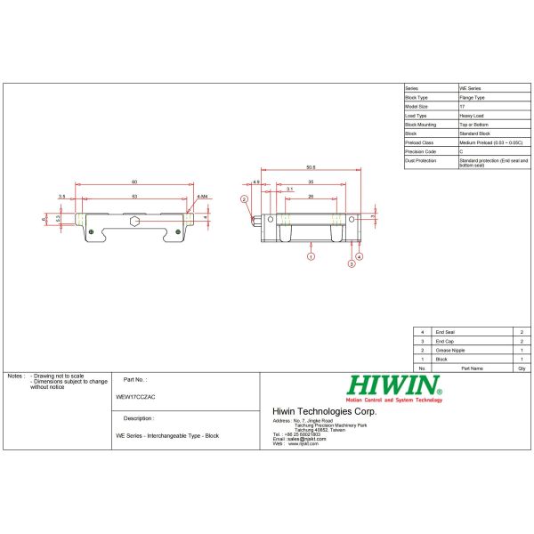 WEW17CC HIWIN Linear Guide Easy Installation For Precision Measuring Equipment