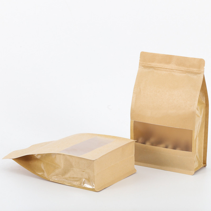 Custom food grade Biodegradable recycle brown zipper stand up kraft paper bag for coffee bean cookie storage