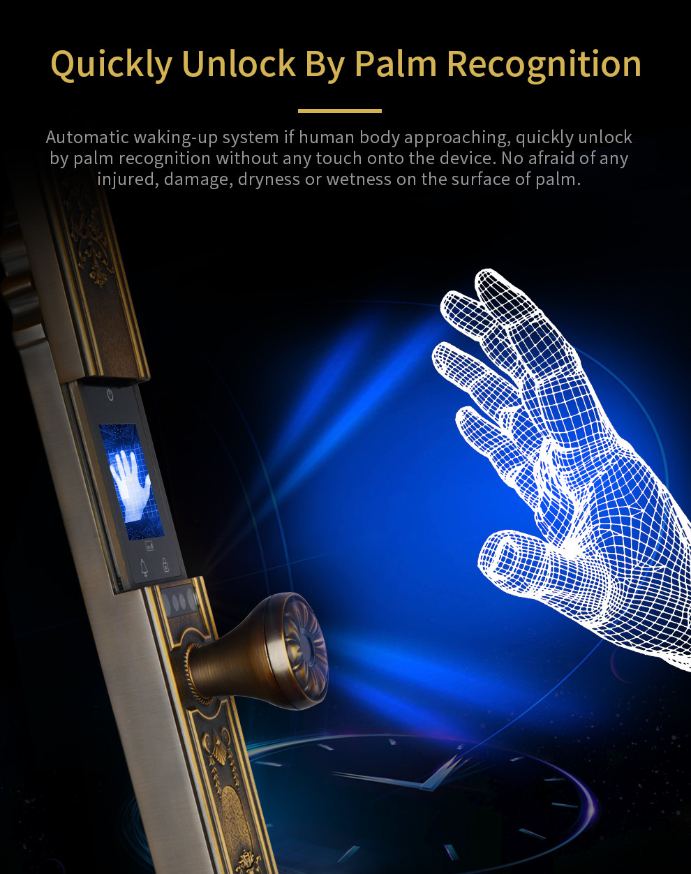 Glomarket Tuya Smart Door Lock Luxury Villa Pure Copper Antique Face Recognition Fingerprint Unlock Electronic Door lock