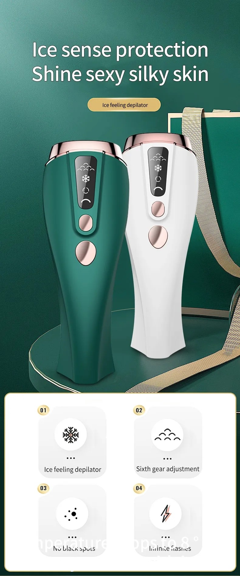 Ice Cool Permanent IPL Hair Removal Device for Women Men, ,Whole body Hair Remover As Fast As 8 Minutes, 999，999 Flashe