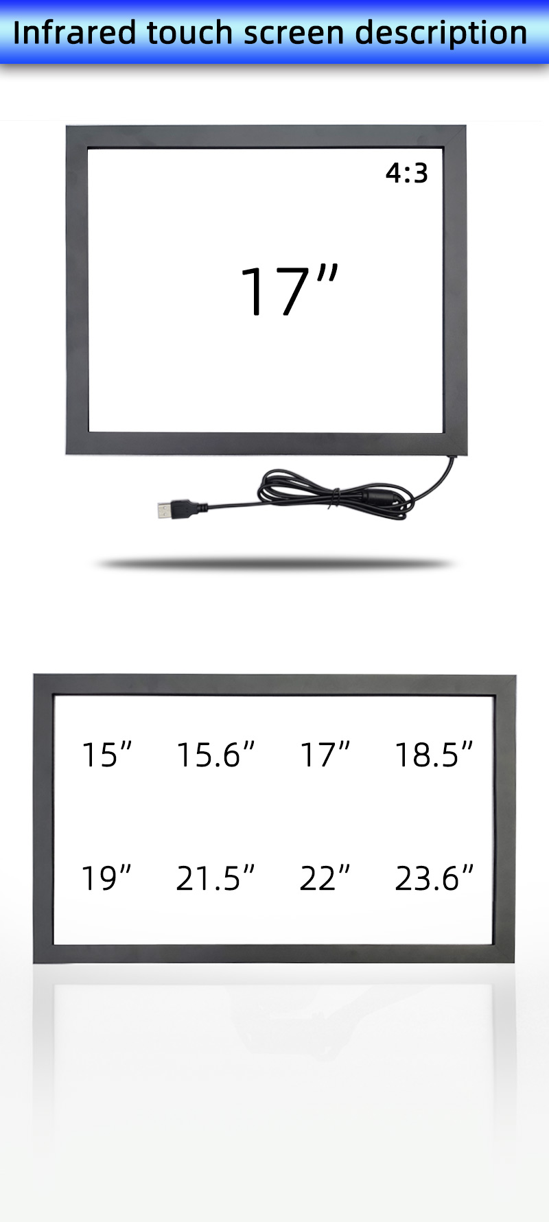 10 Points Infrared Frame 17 Touch Screen Overlay 4:3 Ratio
