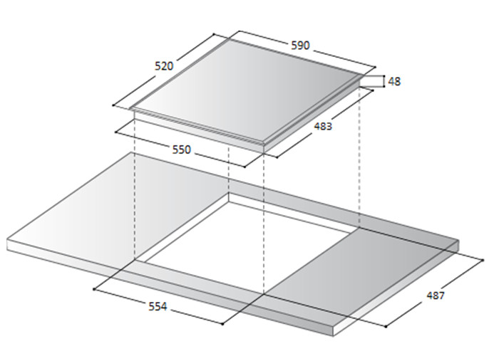 3 Zone Induction Hob Built-in Type 60cm Black Glass Panel with Child Safe Lock