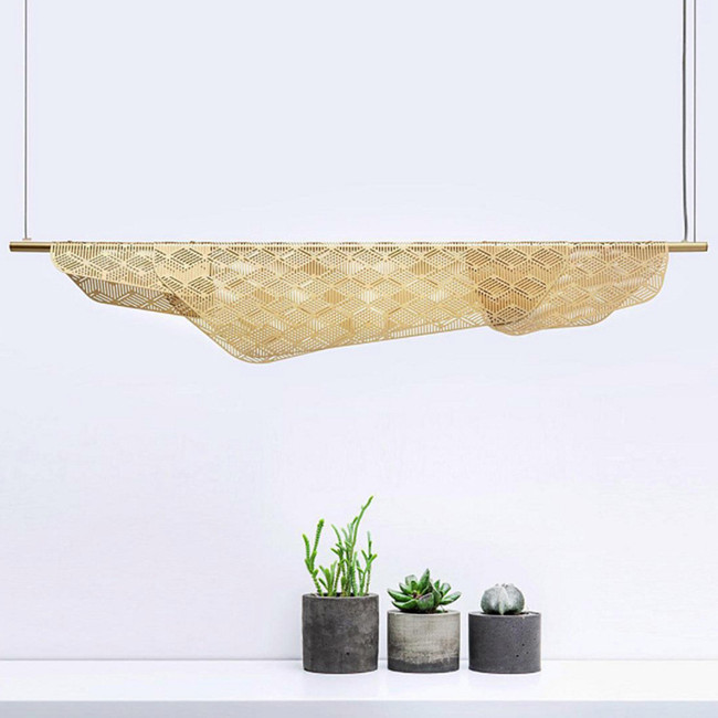 Champagne Gold Metal Mesh LED Pendant Light Modern For Home