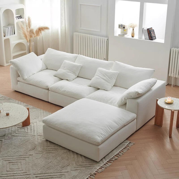 Modern Style Reclining Convertible Comfortable Sectional Modular L-Shape Sponge Fabric 3 Seats Living Room Sofa Set Ottoman