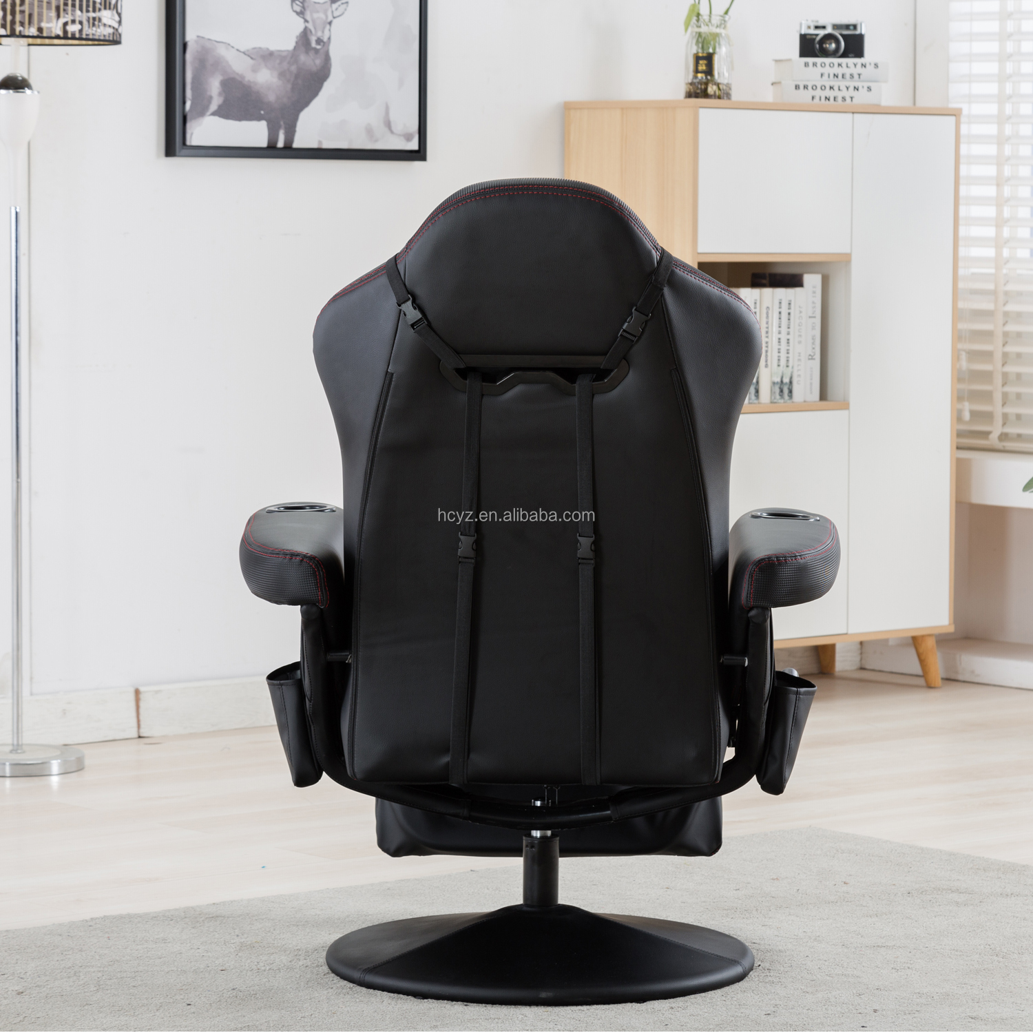 White Racing Style Gaming Chair Executive Office Swivel Seat with Cup Holder and Footrest