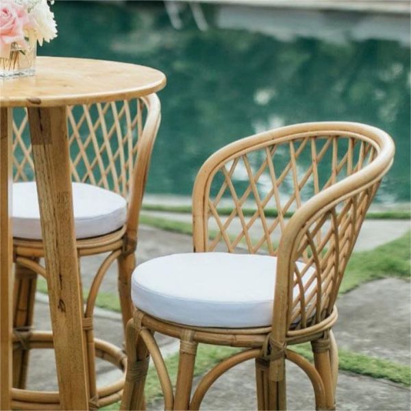Nordic Rattan High bar Table and Chair Cafe Restaurant Creative Retro Backrest Rattan bar Stool