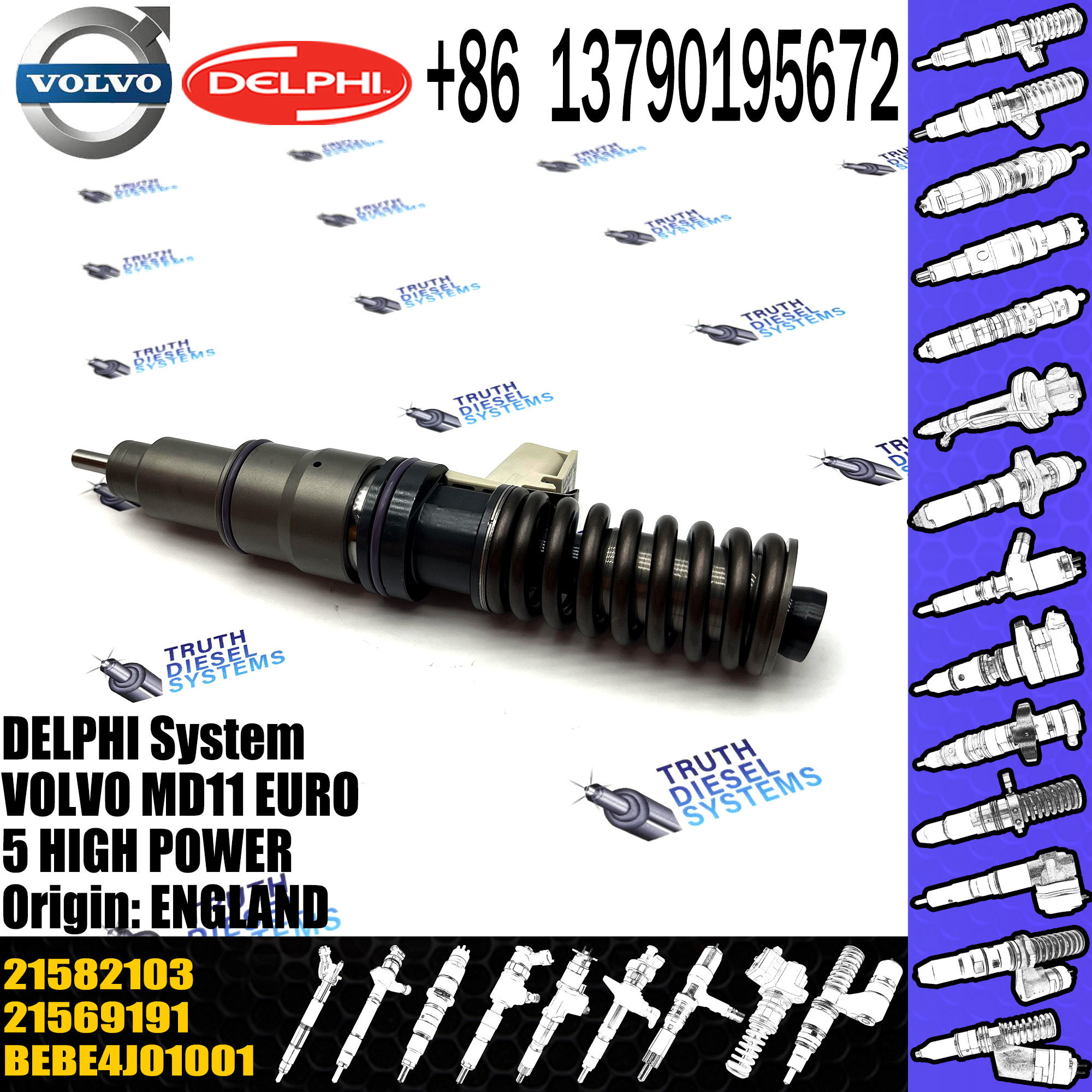 diesel fuel injector 21569191 21207143 7421207143 21582103 for VOL TRUCKS D11C common rail injector 21569191 BEBE4J000