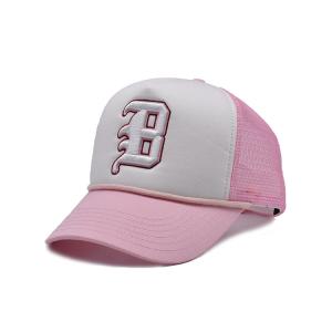Quality Pre Curved Visor Cotton Polyester Trucker Cap With Embroidered Logo for sale