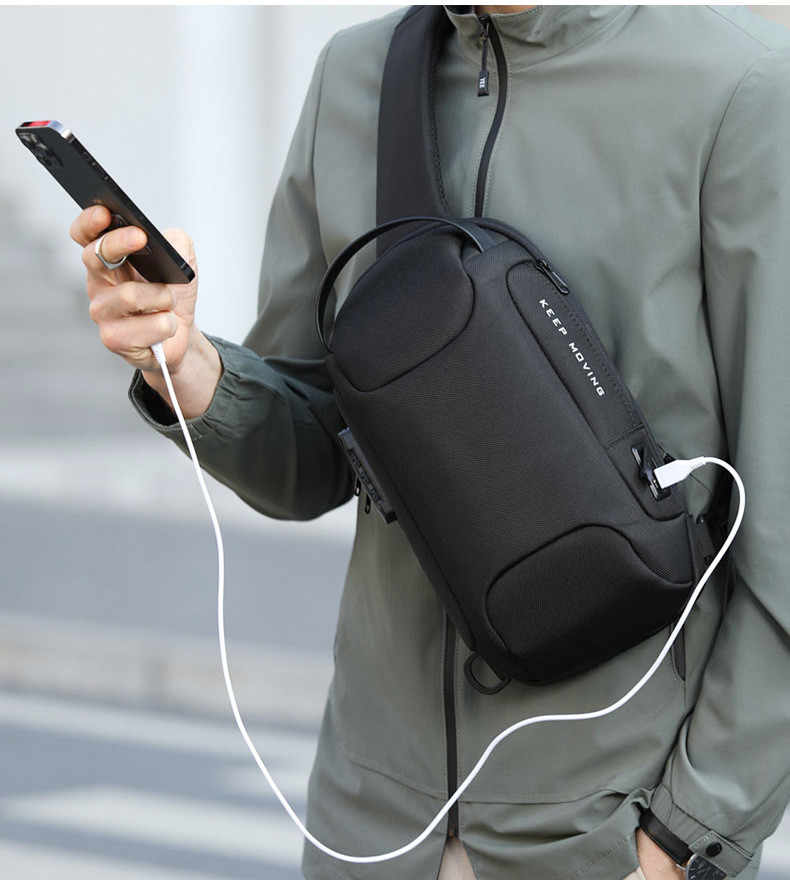 Anti Theft Crossbody Sling Bag Cross Shoulder Sling Bag USB Men Chest Bag