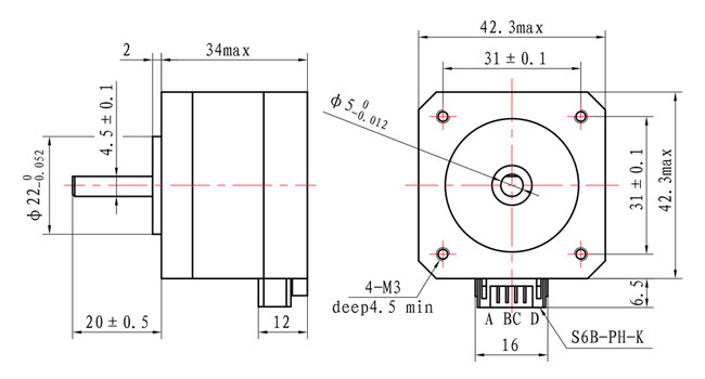 0.28N.M 42*42*34mm Hybrid Stepper Motor With CE ISO9001 NEMA 17 Step Motor