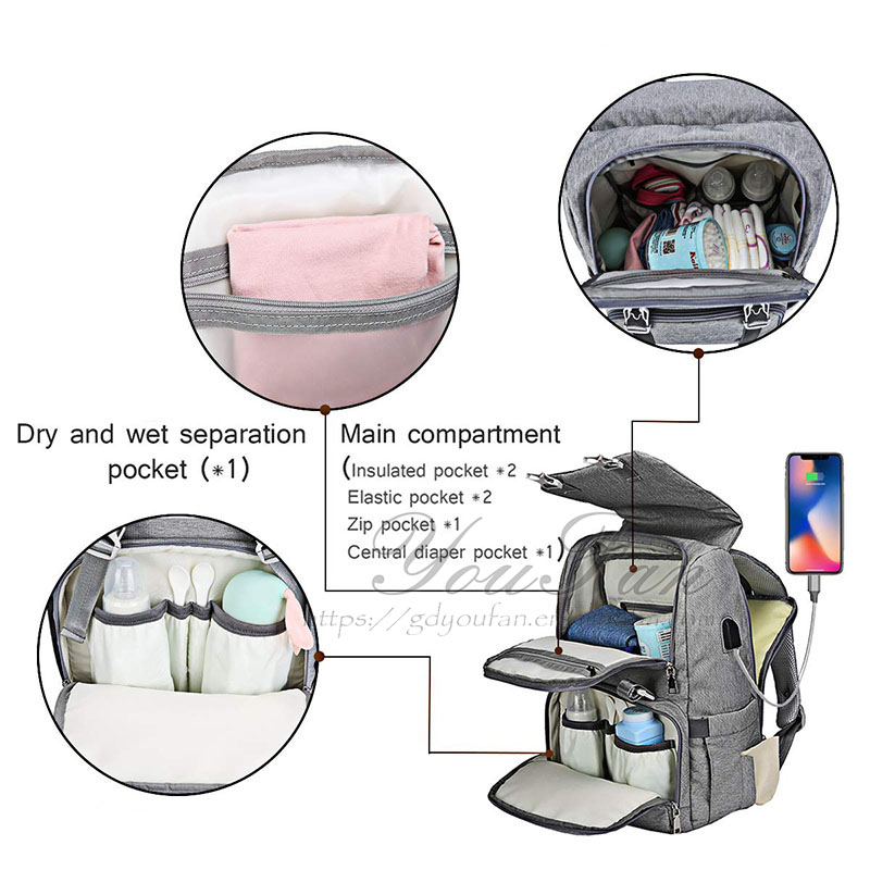Large Capacity Nappy Bags with Changing Pad diaper bag with usb
