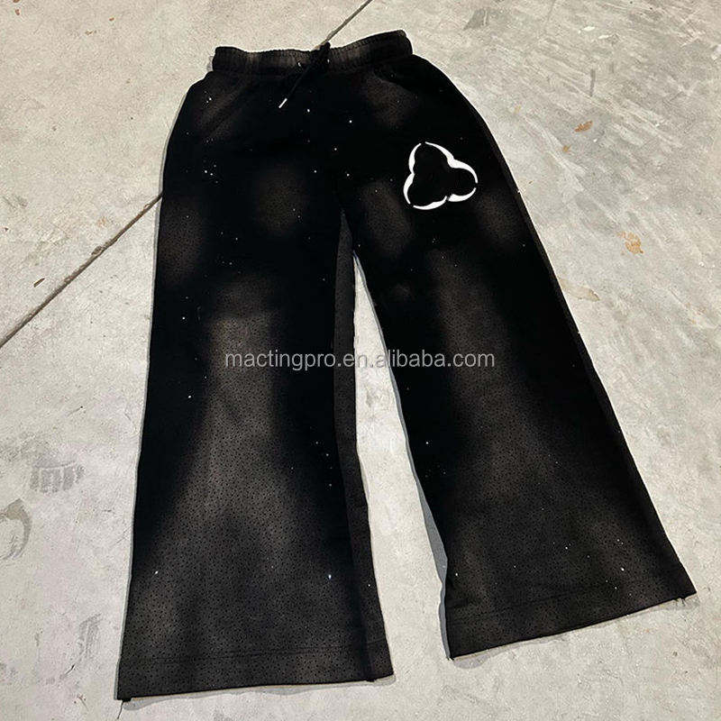 Spring Season Men's Rhinestone Pants Custom Oversized Acid Washed Cut and Sew Sweatpants