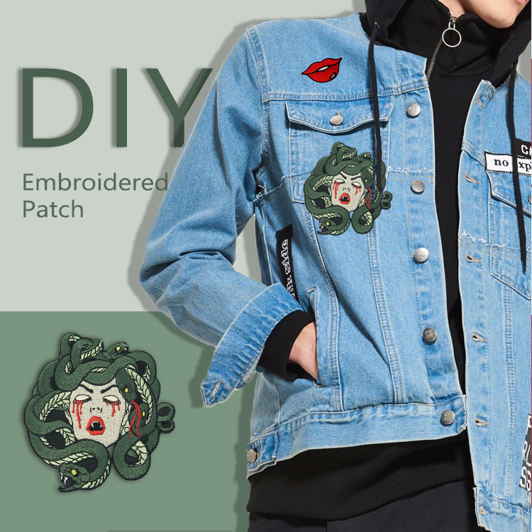 Sew On 120D Medusa Custom Embroider Patch For Leather Jackets