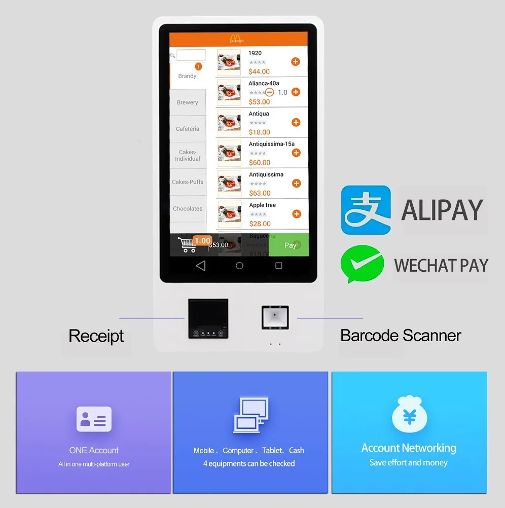 SDK Function 21.5 inch Self-service POS System for Retail Stores and Busy Restaurants