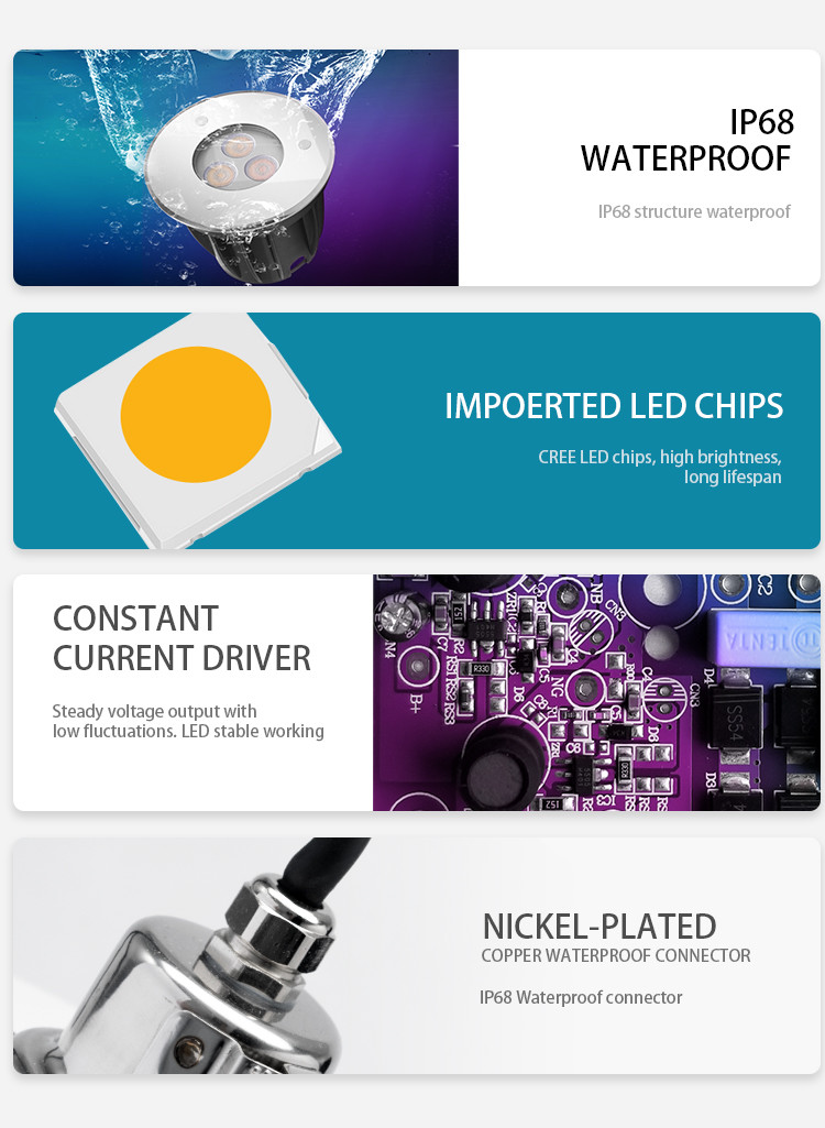 3W Underwater Led Lights Waterproof IP68 24V V Pure White Color Anti - Corrosion
