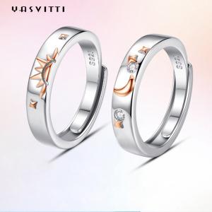 China 0.35cm 1.2g Moon And Star Ring 18k Gold Plated Couple Silver Rings on sale