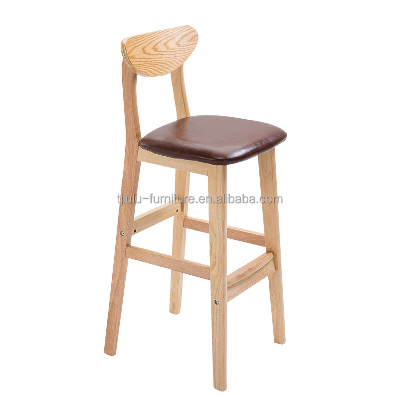 OEM Service Accepted Natural Solid Wood Bar Stool for High Chair Furniture and Cushion