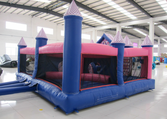 Pink Inflatable Princess Bounce House , Big Party Inflatable Bouncy Castle 5 X 5.8 X 3m