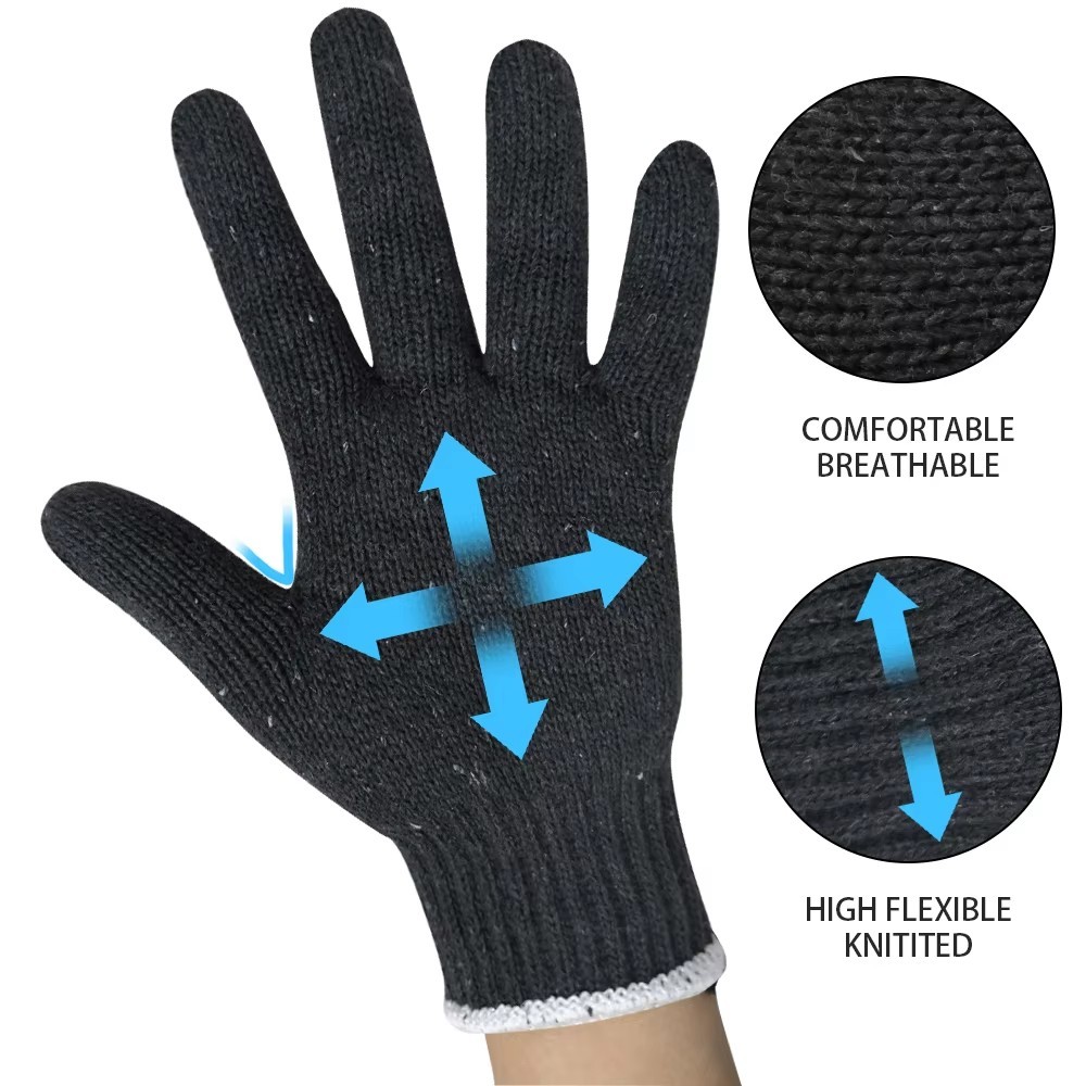 Hot Gloves Black Cotton Knitting White Cuff , Wear Resistant , Construction , Auto Repair , Hardware , Gardening Use Safety