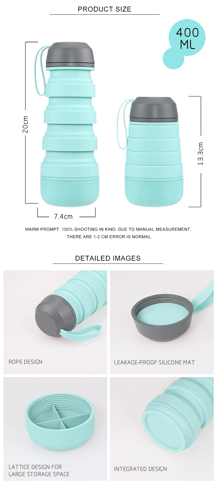 400ML Telescopic Silicone Bottle With Pill Storage Space