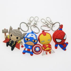 China Custom 3D Cartoon Anime Captain America Rubber Keychain Metal Key Ring Pvc Key Chain For School Bag on sale