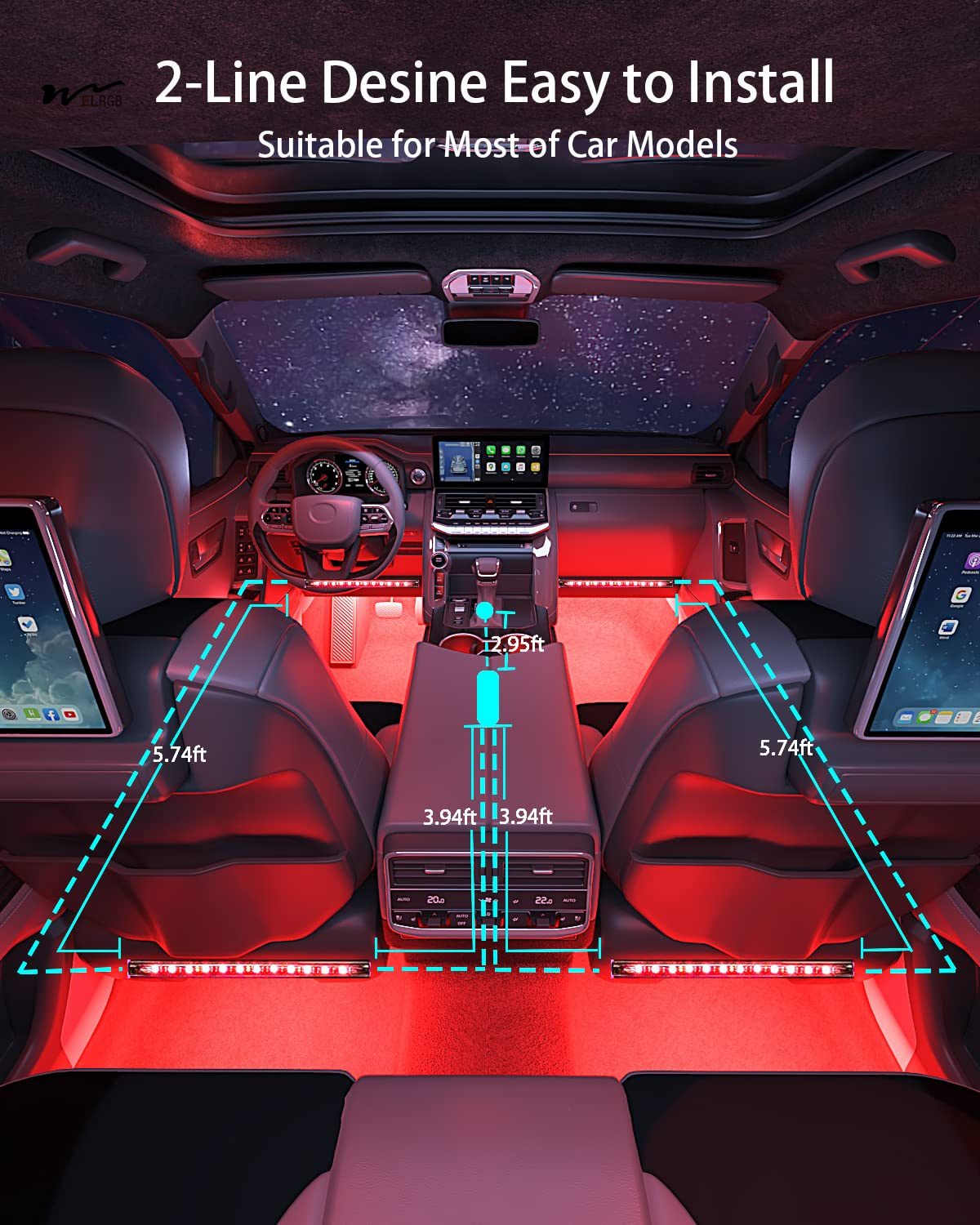 Other Control Mode Luminous Car Spoiler with RGB Instrument Panel Lighting and USB Charger