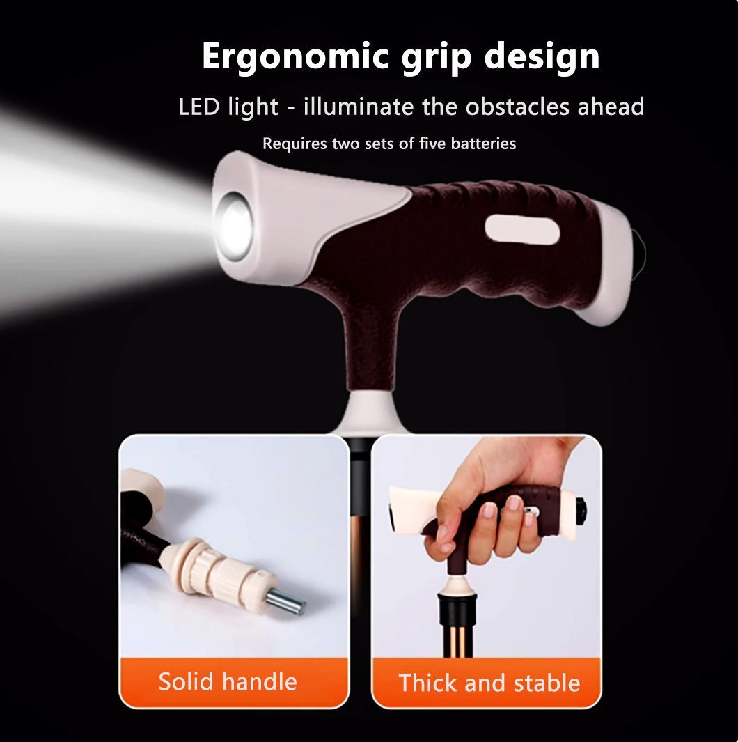 Premium Aluminum Brown Walking Cane with Quad Base for Stability