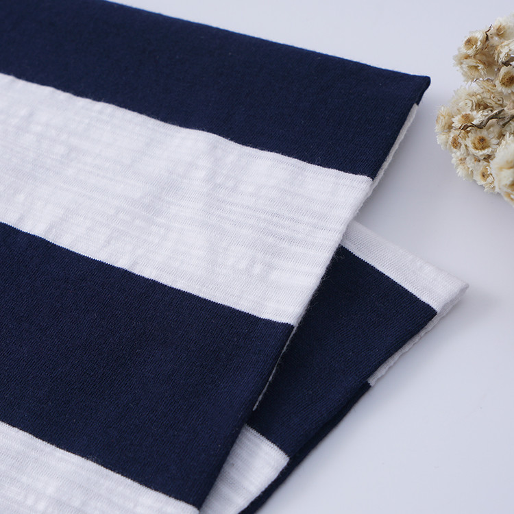 Low Shrinkage Stripe Stretch Fabric , Summer Wear Resisting Slub Cotton Fabric