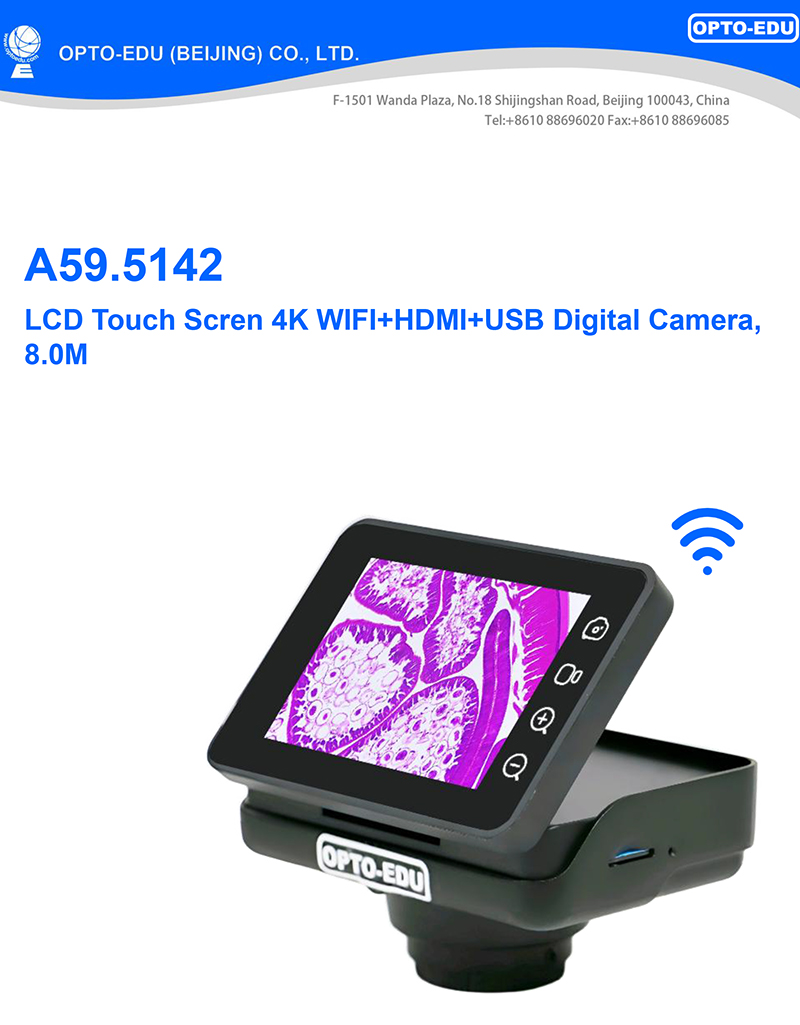 OPTO-EDU A59.5142 8.0M 4K Digital Microscope Camera with 1/1.8" Sony CMOS Sensor and 2.8" LCD Touch Screen