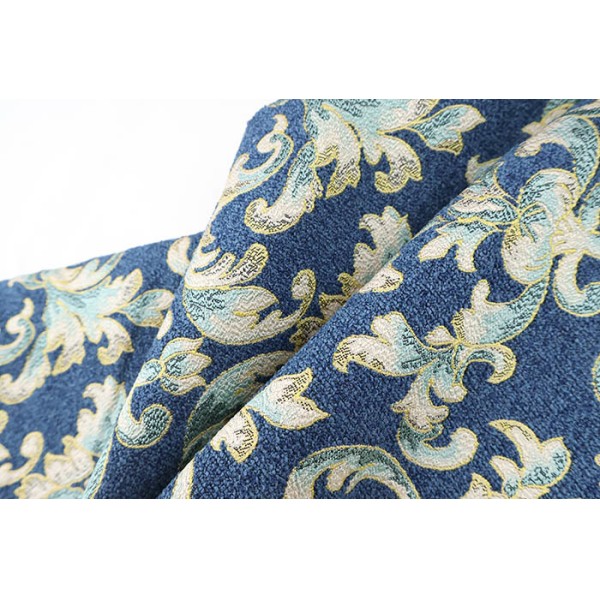 Luxury Blue-Gold Damask & Geometric AB Jacquard Fabric