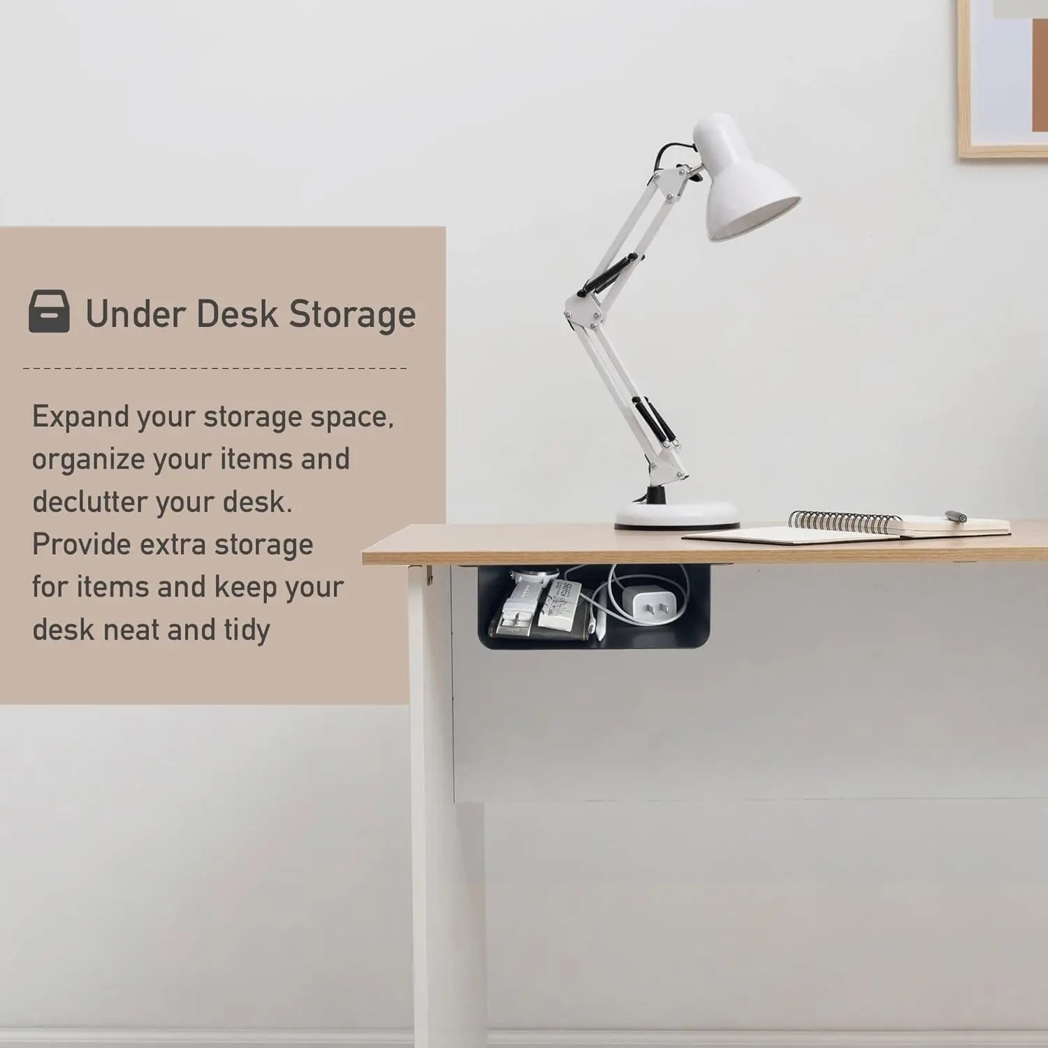 Carbon Steel Under Desk Storage Shelf Good Organizer for Adjustable Stand Up Desk