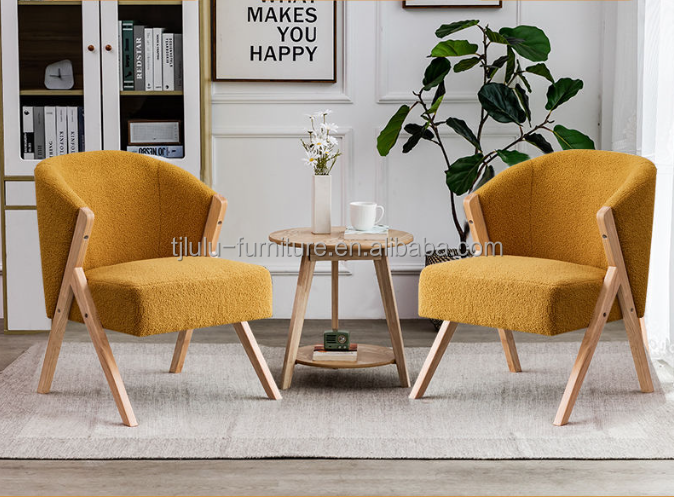 Wood Lamb Wool Dining Chairs in Modern Nordic Style W60*D68*H77CM Perfect for Living Room Nail Salon and Dining Room