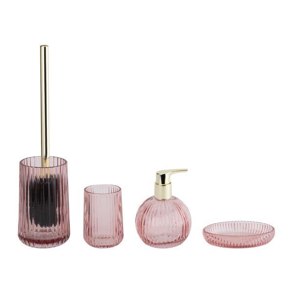 Pink Glass Bathroom Sets Pumpkin Shape Vertical Stripe Glass Lotion Dispenser Bottle Bathroom Countertop Accessories