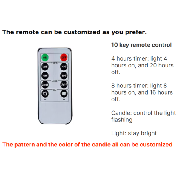 Remote Control Paraffin Wax LED Taper Candles with Customized Logo