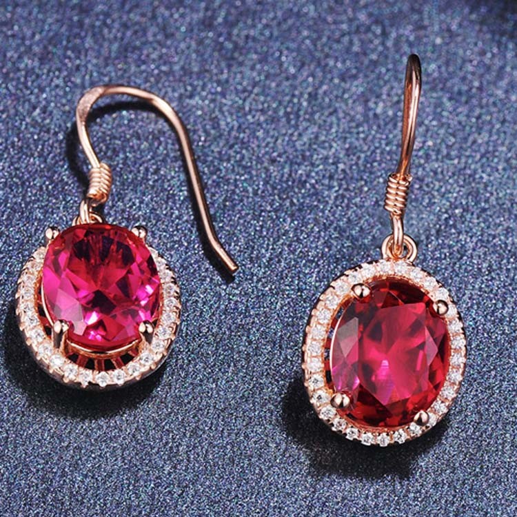 18k Rose Gold Plated Sterling Silver Red Cubic Zircon Dangle Earrings(E12145)