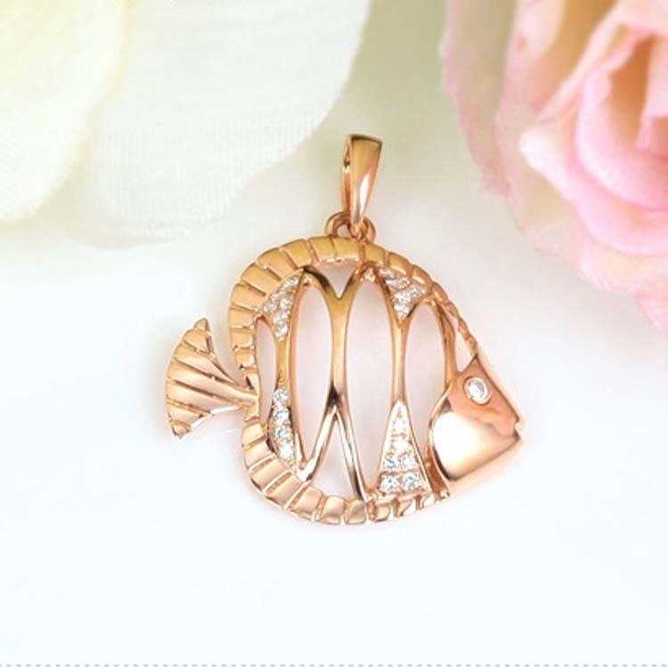 18K Rose Gold Lovely Fish Charm Pendant with Diamonds (GDN005)