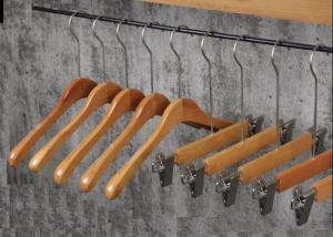 China Garment Shop Non Slip Clothes Hangers With Two Clips Birch Solid Wood Material on sale