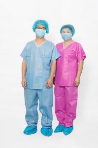 China S-XXL Disposable Scrub Suits Waterproof Round Neck Long Pants Protection on sale