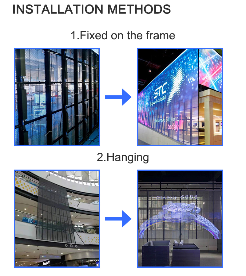 1000*1000mm Full Color Transparent LED Panel , Indoor Transparent Glass LED Screen Wall