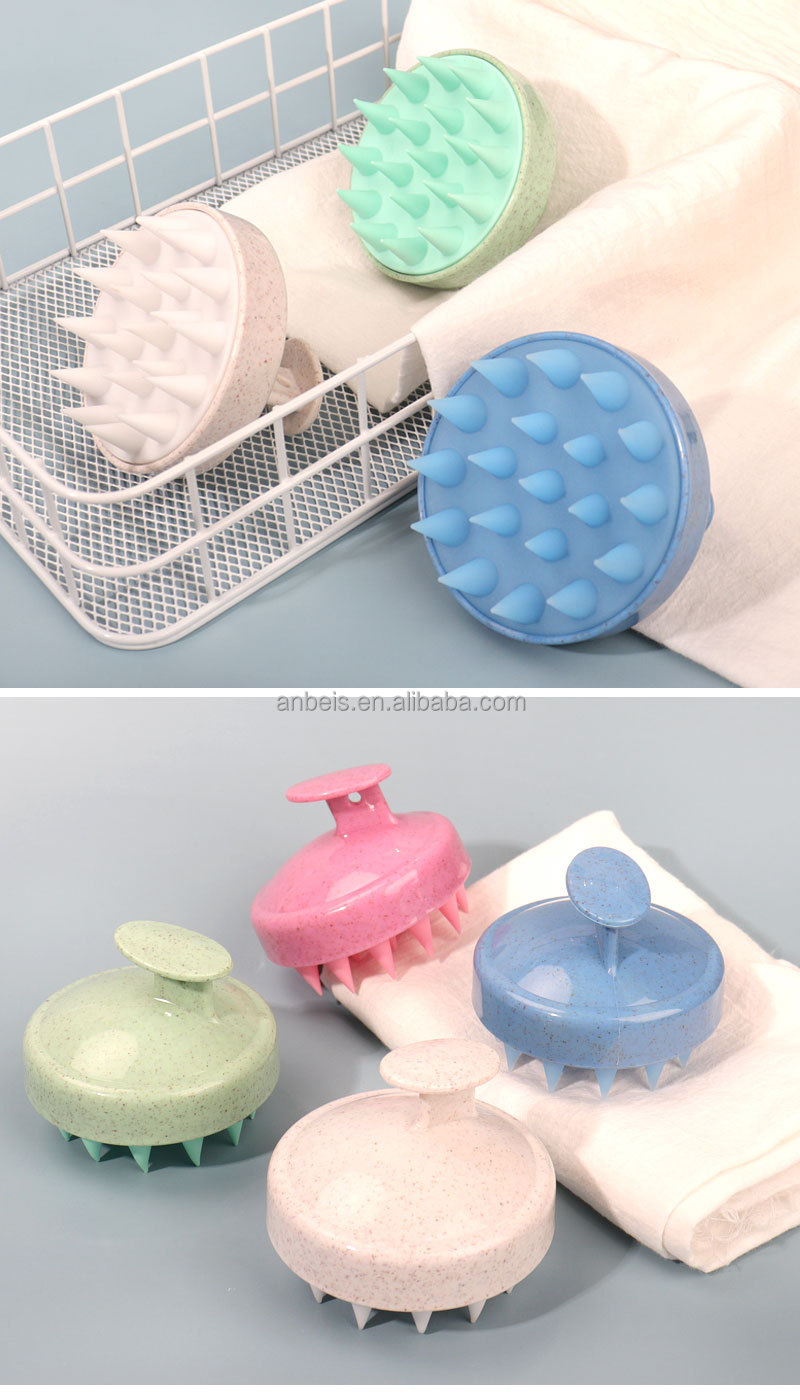Wheat Straw Silicone Hair Brush Massager Silicone Scalp Shampoo Brush Private Logo