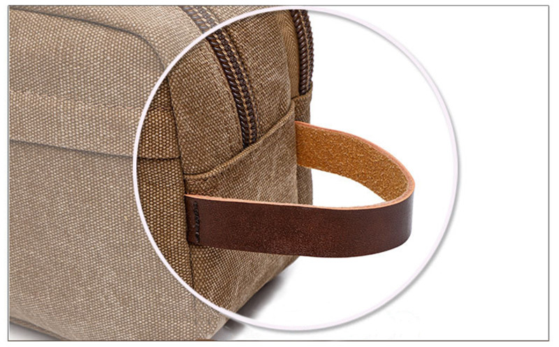 Men'S Vintage Leather Canvas Travel Shave Kit Bag