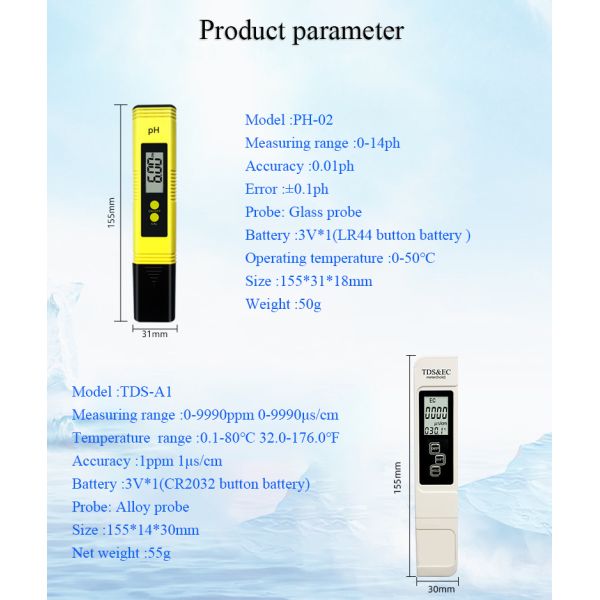 PH TDS EC Temperature Meter Combo Measuring Range 0-14ph 0-9990ppm 0-9990us/cm 3V Pen Type