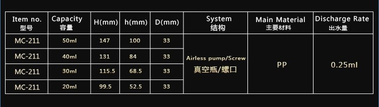 PP Lotion Pump Airless Bottle in various sizes