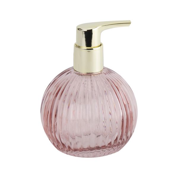 Pink Glass Bathroom Sets Pumpkin Shape Vertical Stripe Glass Lotion Dispenser Bottle Bathroom Countertop Accessories