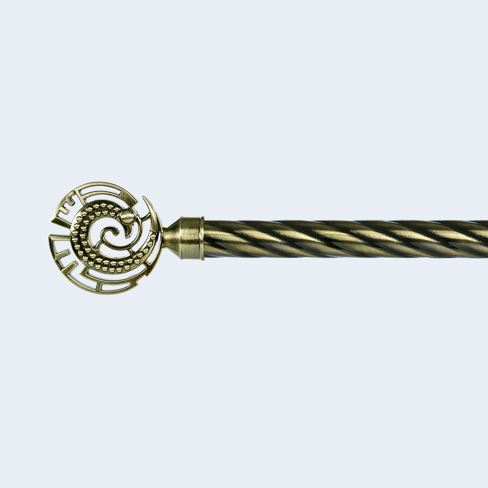 Anti-Brass 28mm Taji Shape Finial 3-Meter Twisted Pipe Curtain Rod With Double Bracket