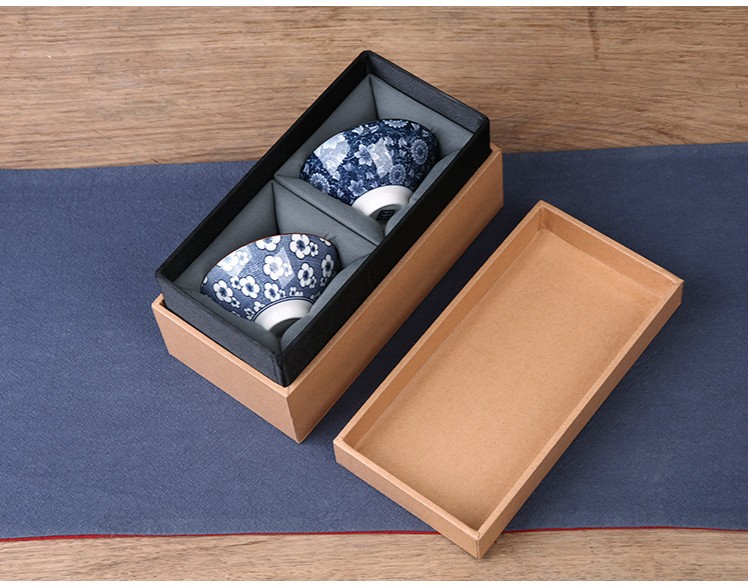 Custom Rigid Brown Kraft Paper Square Mug Bowl Storage Vase Packaging for Chinese Tea Cup Saucer Set