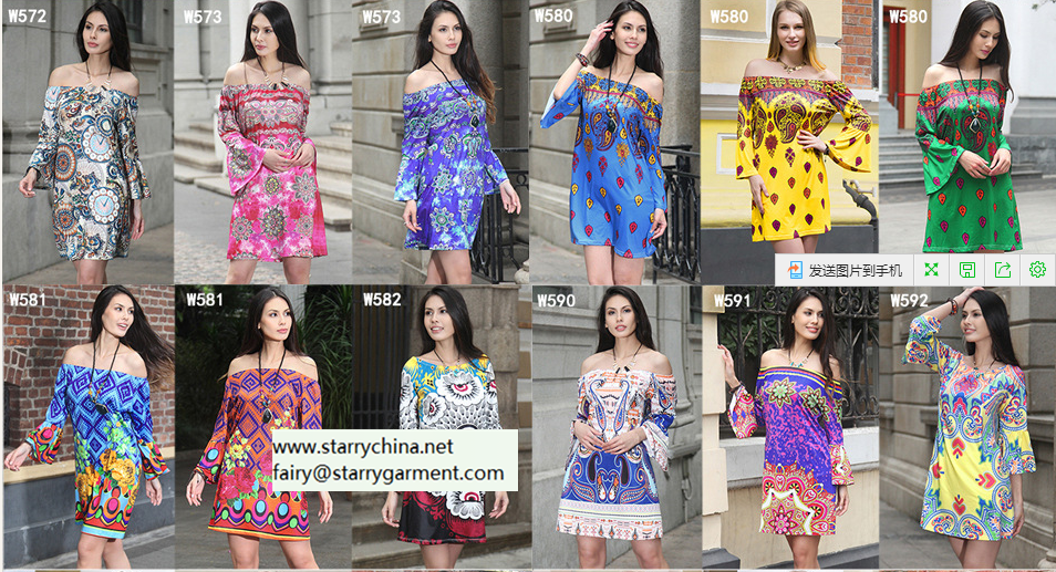 plus size rose printed ladies' short dress with off-shoulder bold color for women