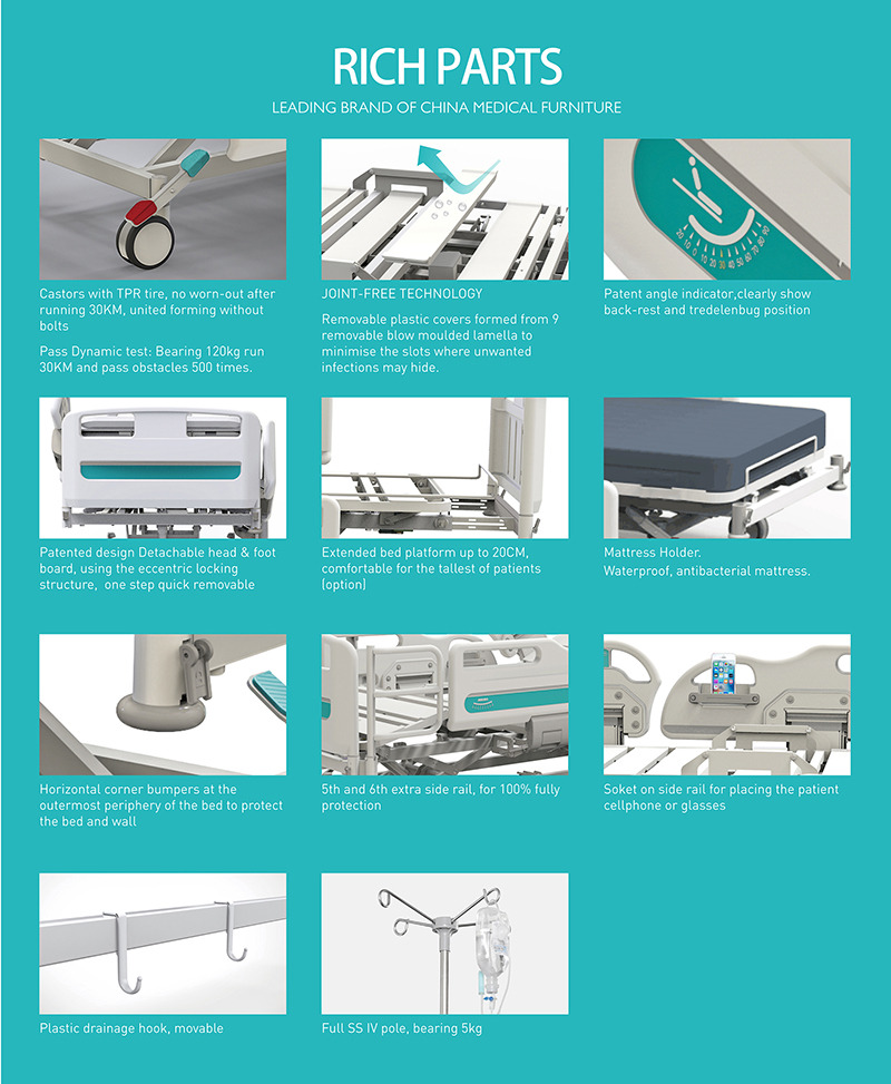 Factory Metal Multifunction Folding Medical Furniture Icu Patient Nursing Adjustable Electric Hospital Bed With Casters